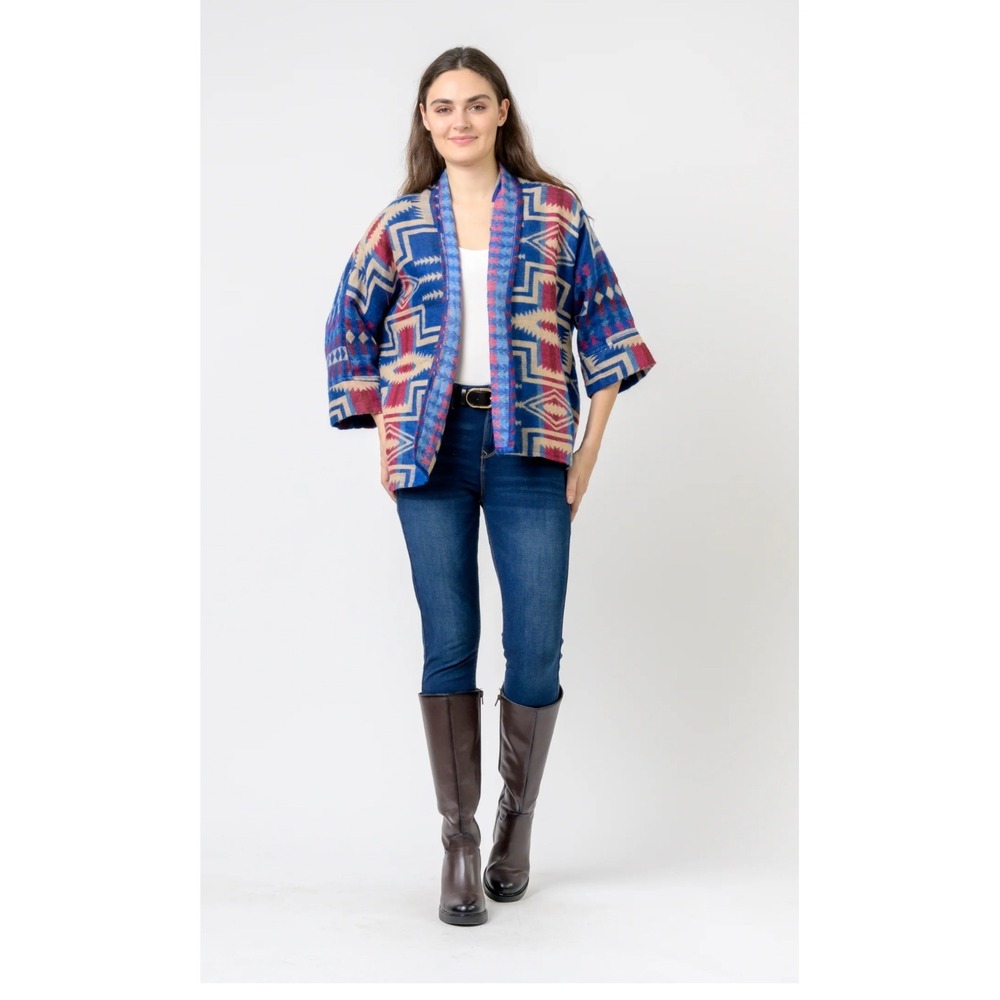 Rhea Aztec Geometric Southwest Open Front Kimono Jacket Cardigan Women S M